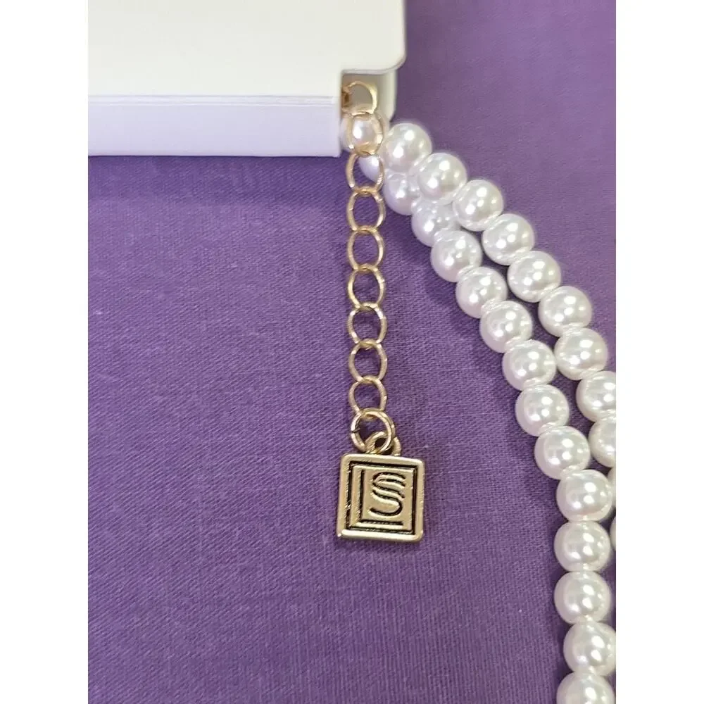 Laundry by Shelli Segal Double Strand Faux Pearl & Rhinestone Crystal Necklace